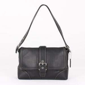 Authentic Coach Hampton Buckle Flap Crossbody Bag – Black Leather Vintage Purse